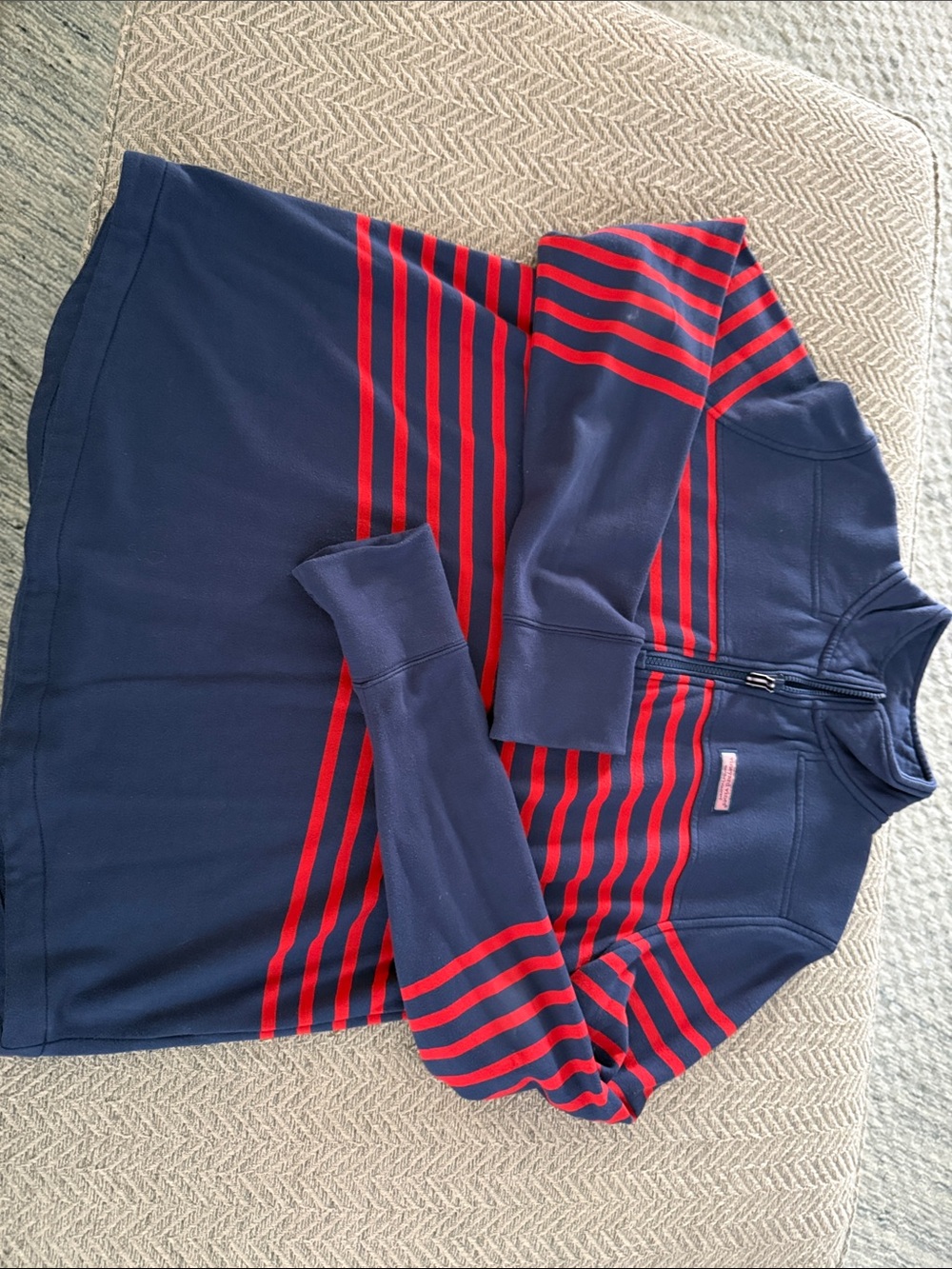 Vineyard Vines Kids Navy and Red Striped Quarter-Zip Pajama Top